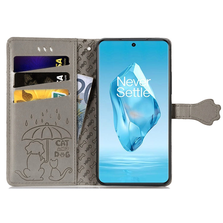 For OnePlus Ace 3 Pro Cat and Dog Embossed Leather Phone Case