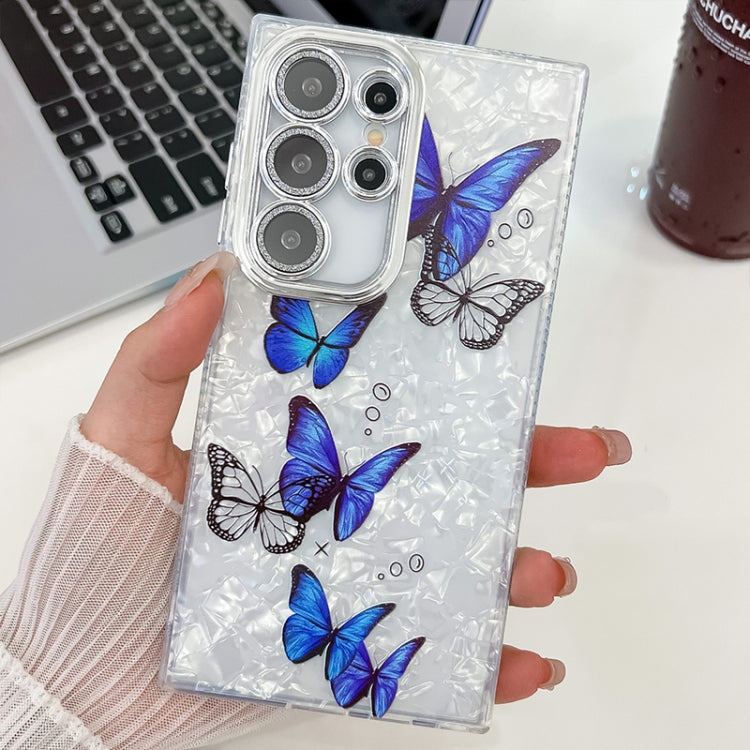 For Samsung Galaxy S23 Ultra 5G Plating Texture Butterfly TPU Phone Case with Glitter Lens Film