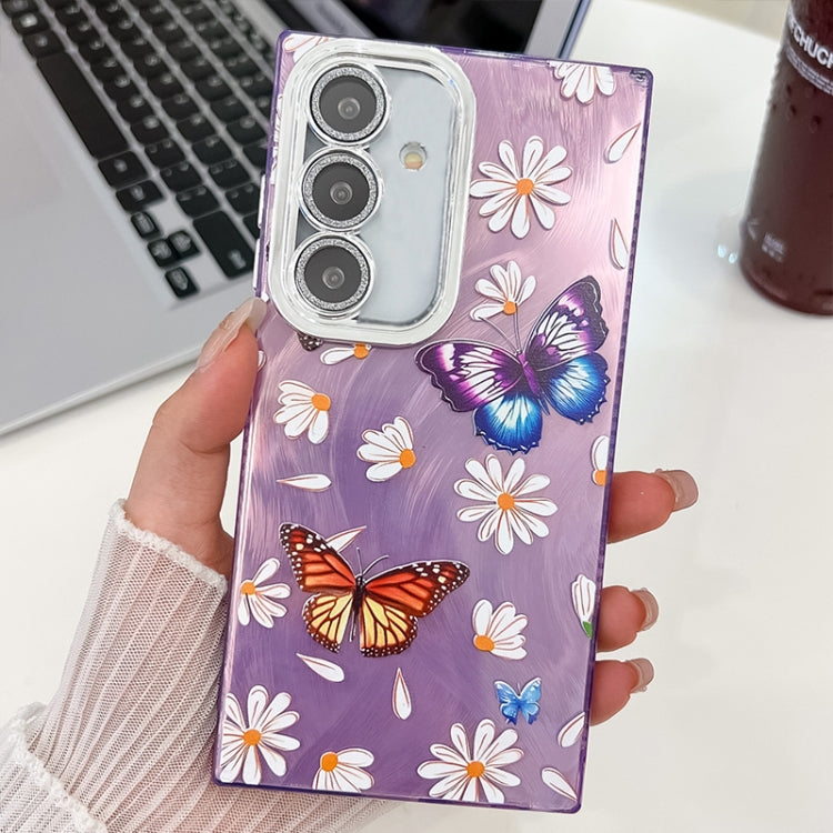 For Samsung Galaxy S25 5G Plating Texture Butterfly TPU Phone Case with Glitter Lens Film