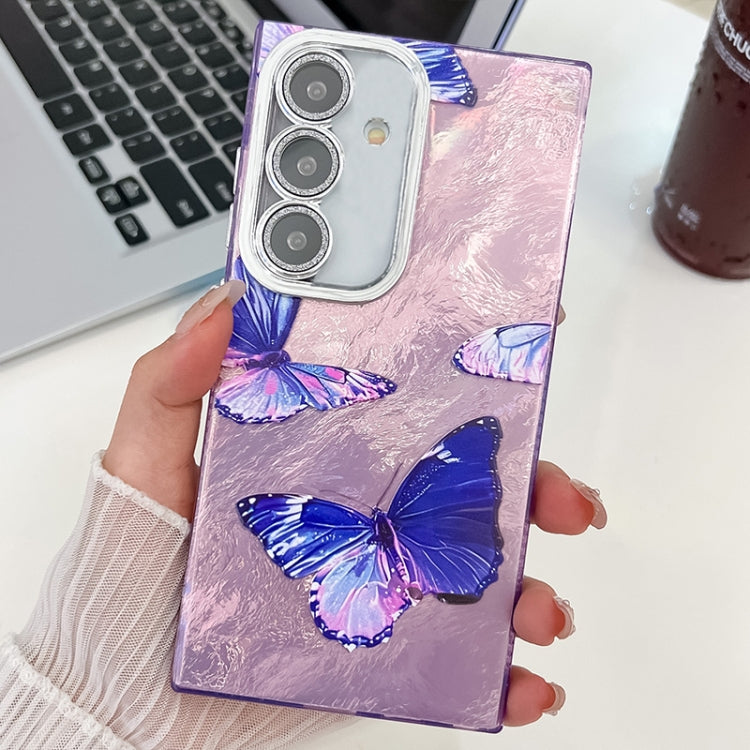 For Samsung Galaxy A16 5G Plating Texture Butterfly TPU Phone Case with Glitter Lens Film