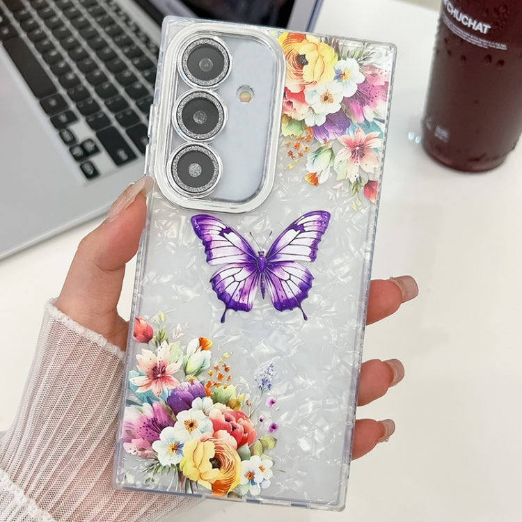 For Samsung Galaxy A36 Plating Texture Butterfly TPU Phone Case with Glitter Lens Film