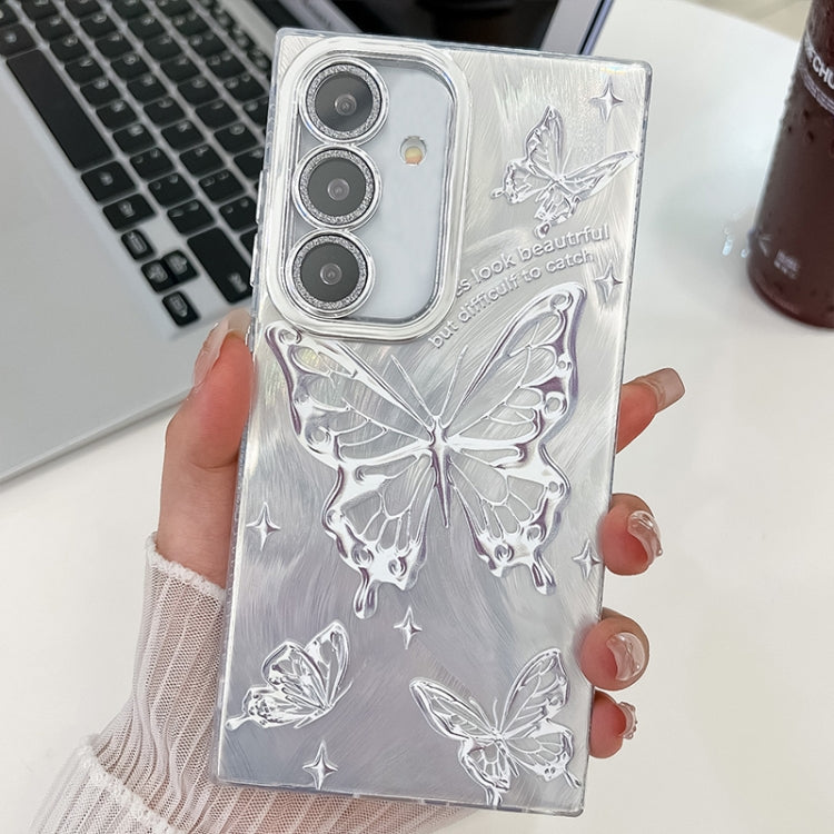 For Samsung Galaxy A25 5G Plating Texture Butterfly TPU Phone Case with Glitter Lens Film