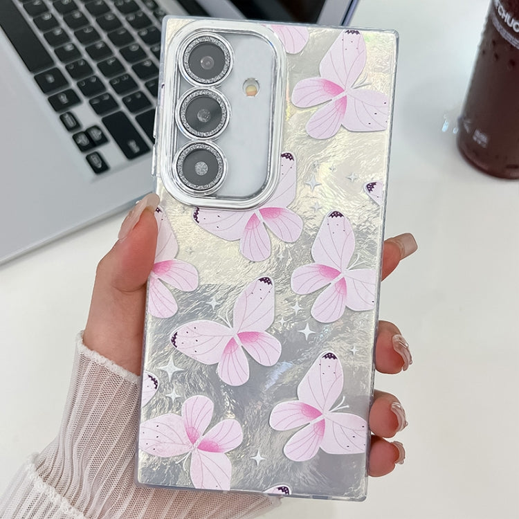For Samsung Galaxy A55 5G Plating Texture Butterfly TPU Phone Case with Glitter Lens Film
