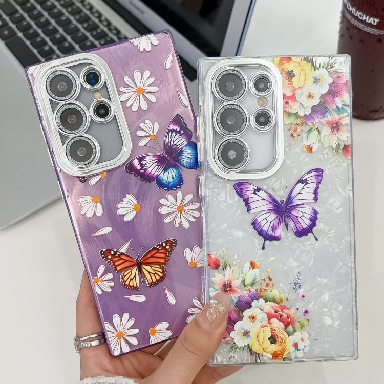 For Samsung Galaxy A36 Plating Texture Butterfly TPU Phone Case with Glitter Lens Film