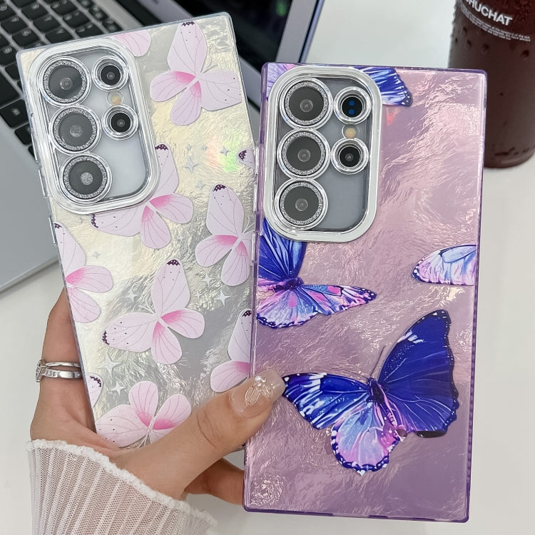 For Samsung Galaxy S24 FE 5G Plating Texture Butterfly TPU Phone Case with Glitter Lens Film