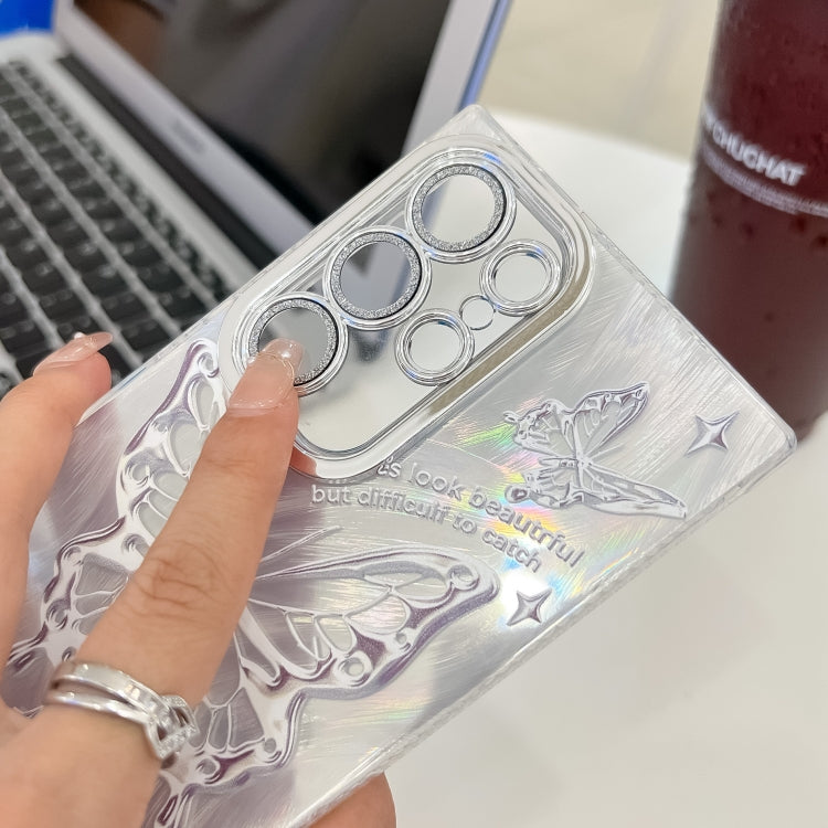For Samsung Galaxy A16 5G Plating Texture Butterfly TPU Phone Case with Glitter Lens Film