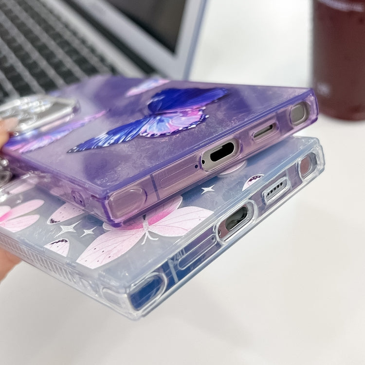 For Samsung Galaxy S24+ 5G Plating Texture Butterfly TPU Phone Case with Glitter Lens Film