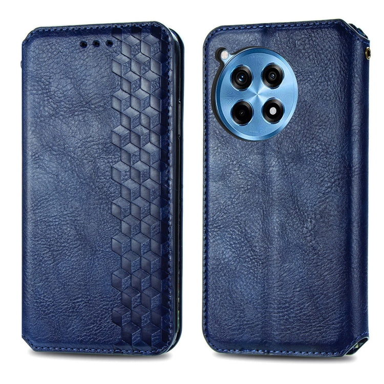 For OnePlus Ace 3 Pro Cubic Grid Pressed Magnetic Leather Phone Case