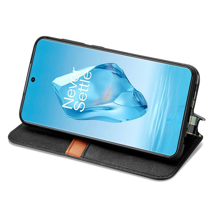For OnePlus Ace 3 Pro Cubic Grid Pressed Magnetic Leather Phone Case