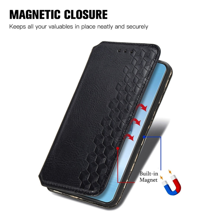 For OnePlus Ace 3 Pro Cubic Grid Pressed Magnetic Leather Phone Case