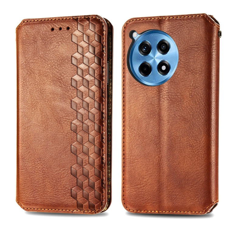 For OnePlus Ace 3 Pro Cubic Grid Pressed Magnetic Leather Phone Case