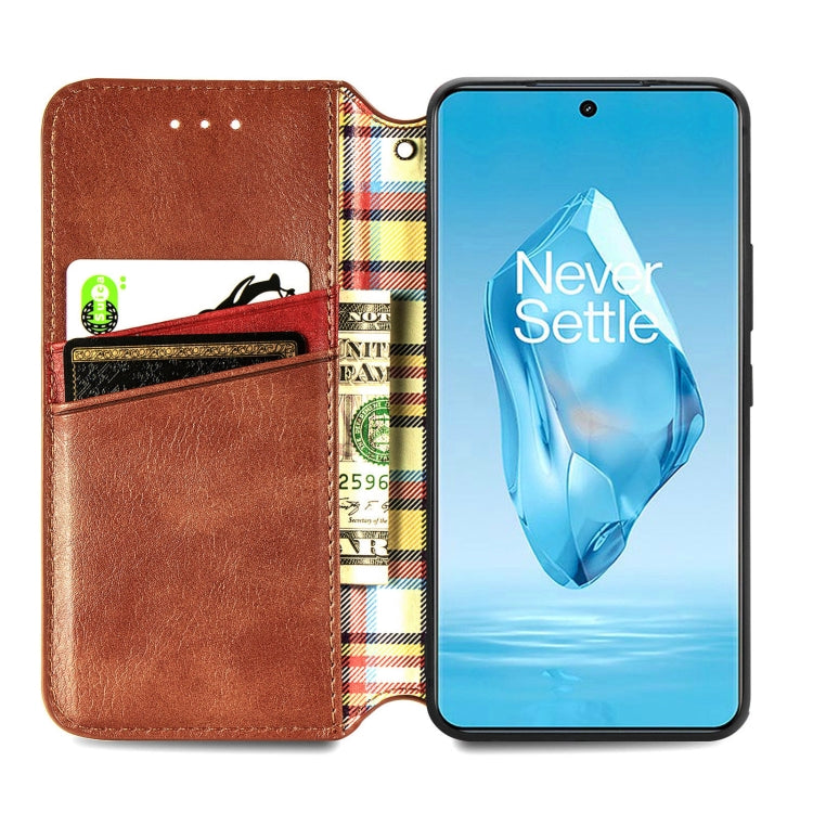 For OnePlus Ace 3 Pro Cubic Grid Pressed Magnetic Leather Phone Case