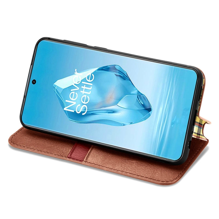 For OnePlus Ace 3 Pro Cubic Grid Pressed Magnetic Leather Phone Case