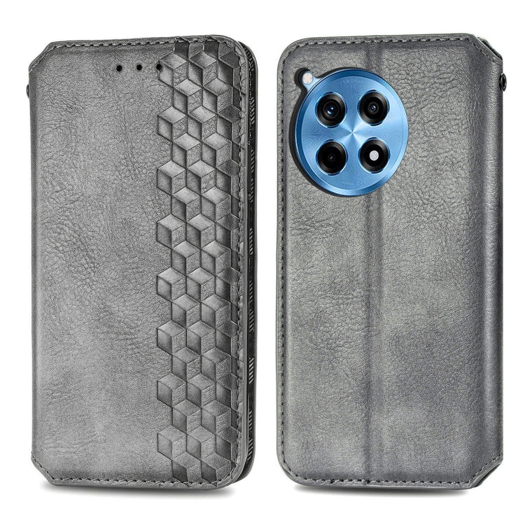 For OnePlus Ace 3 Pro Cubic Grid Pressed Magnetic Leather Phone Case
