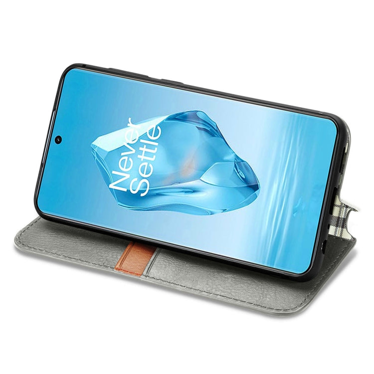 For OnePlus Ace 3 Pro Cubic Grid Pressed Magnetic Leather Phone Case
