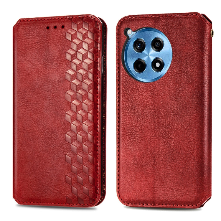 For OnePlus Ace 3 Pro Cubic Grid Pressed Magnetic Leather Phone Case