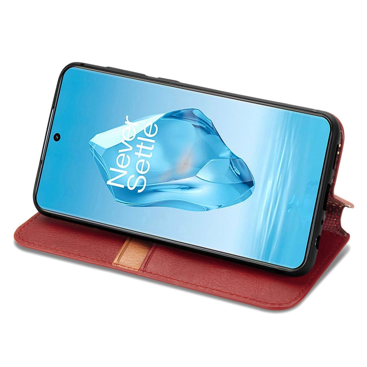For OnePlus Ace 3 Pro Cubic Grid Pressed Magnetic Leather Phone Case