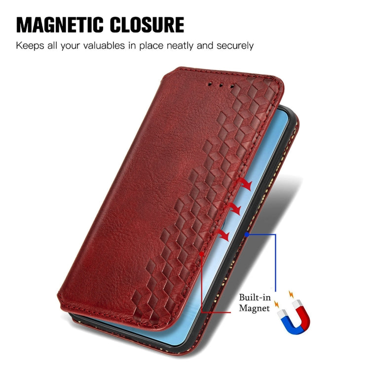 For OnePlus Ace 3 Pro Cubic Grid Pressed Magnetic Leather Phone Case