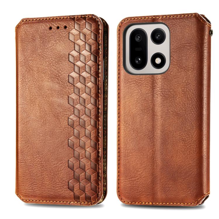 For OnePlus 15 Cubic Grid Pressed Magnetic Leather Phone Case
