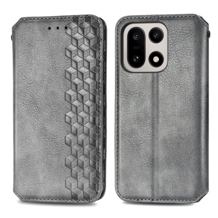 For OnePlus 15 Cubic Grid Pressed Magnetic Leather Phone Case