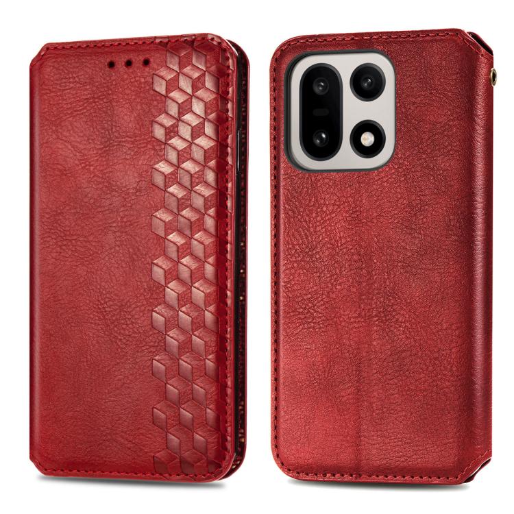 For OnePlus 15 Cubic Grid Pressed Magnetic Leather Phone Case