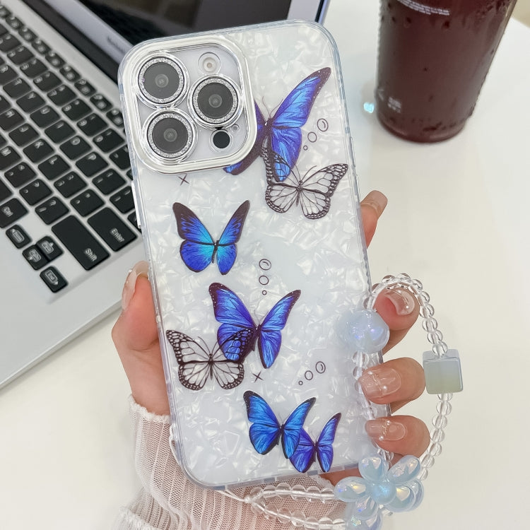 For iPhone 13 Pro Max Plating Texture Butterfly Wristband TPU Phone Case with Glitter Lens Film