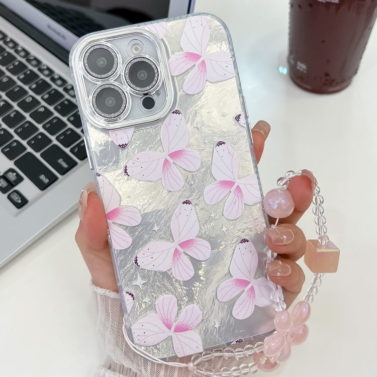 For iPhone 13 Pro Max Plating Texture Butterfly Wristband TPU Phone Case with Glitter Lens Film