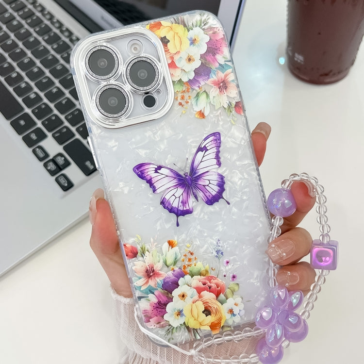 For iPhone 13 Pro Plating Texture Butterfly Wristband TPU Phone Case with Glitter Lens Film