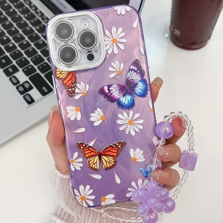 For iPhone 13 Pro Plating Texture Butterfly Wristband TPU Phone Case with Glitter Lens Film