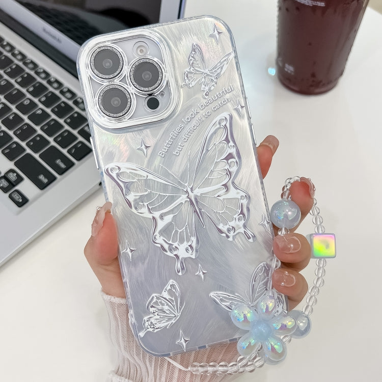 For iPhone 13 Pro Plating Texture Butterfly Wristband TPU Phone Case with Glitter Lens Film