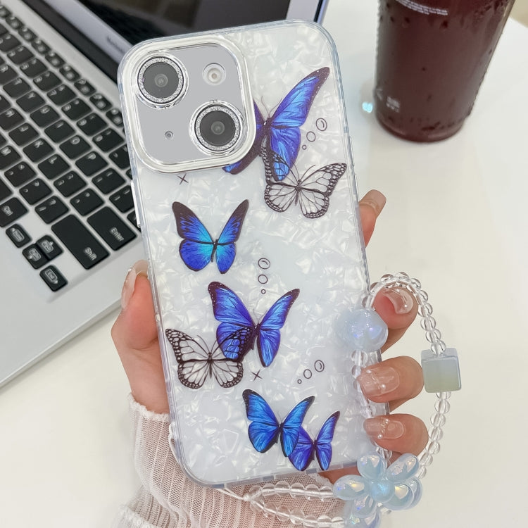 For iPhone 13 Plating Texture Butterfly Wristband TPU Phone Case with Glitter Lens Film