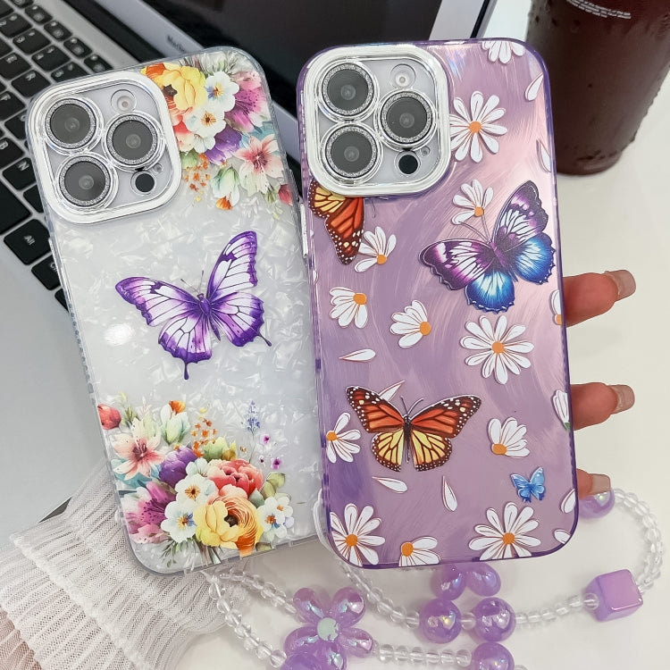 For iPhone 16 Pro Max Plating Texture Butterfly Wristband TPU Phone Case with Glitter Lens Film