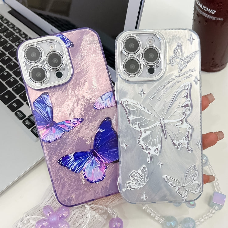 For iPhone 13 Pro Plating Texture Butterfly Wristband TPU Phone Case with Glitter Lens Film