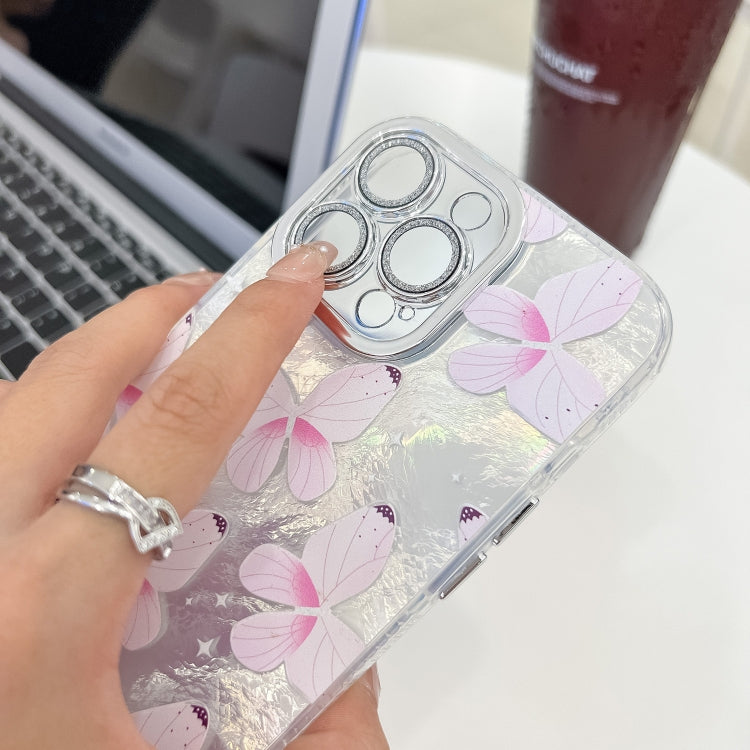 For iPhone 13 Plating Texture Butterfly Wristband TPU Phone Case with Glitter Lens Film