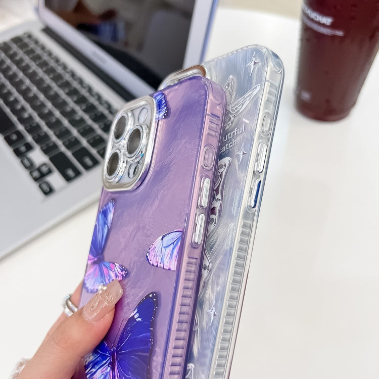 For iPhone 16 Plating Texture Butterfly Wristband TPU Phone Case with Glitter Lens Film