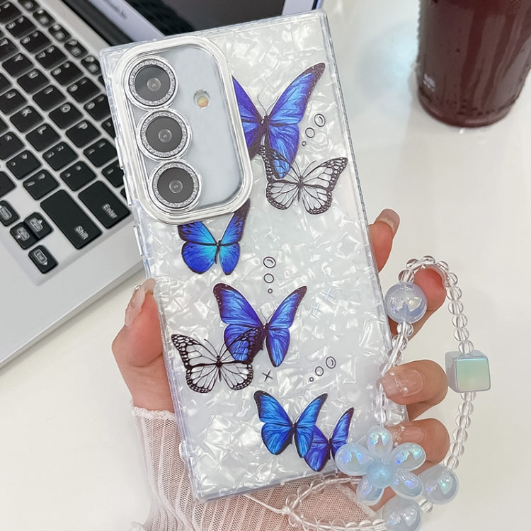 For Samsung Galaxy A15 5G Plating Texture Butterfly Wristband TPU Phone Case with Glitter Lens Film