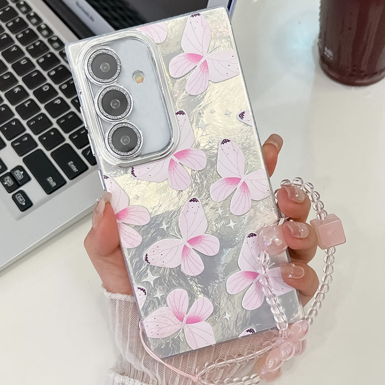 For Samsung Galaxy A54 5G Plating Texture Butterfly Wristband TPU Phone Case with Glitter Lens Film