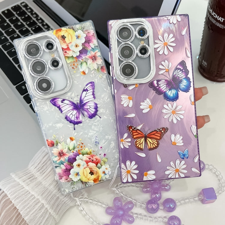 For Samsung Galaxy A16 5G Plating Texture Butterfly Wristband TPU Phone Case with Glitter Lens Film