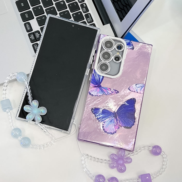 For Samsung Galaxy A55 5G Plating Texture Butterfly Wristband TPU Phone Case with Glitter Lens Film