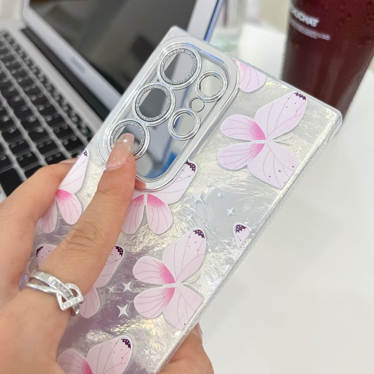 For Samsung Galaxy A36 Plating Texture Butterfly Wristband TPU Phone Case with Glitter Lens Film