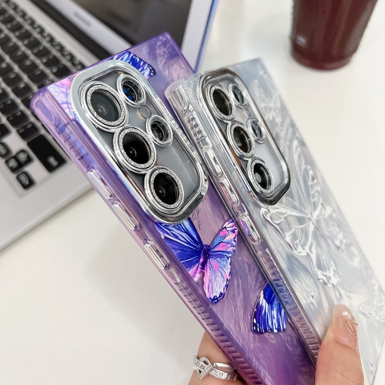 For Samsung Galaxy A36 Plating Texture Butterfly Wristband TPU Phone Case with Glitter Lens Film