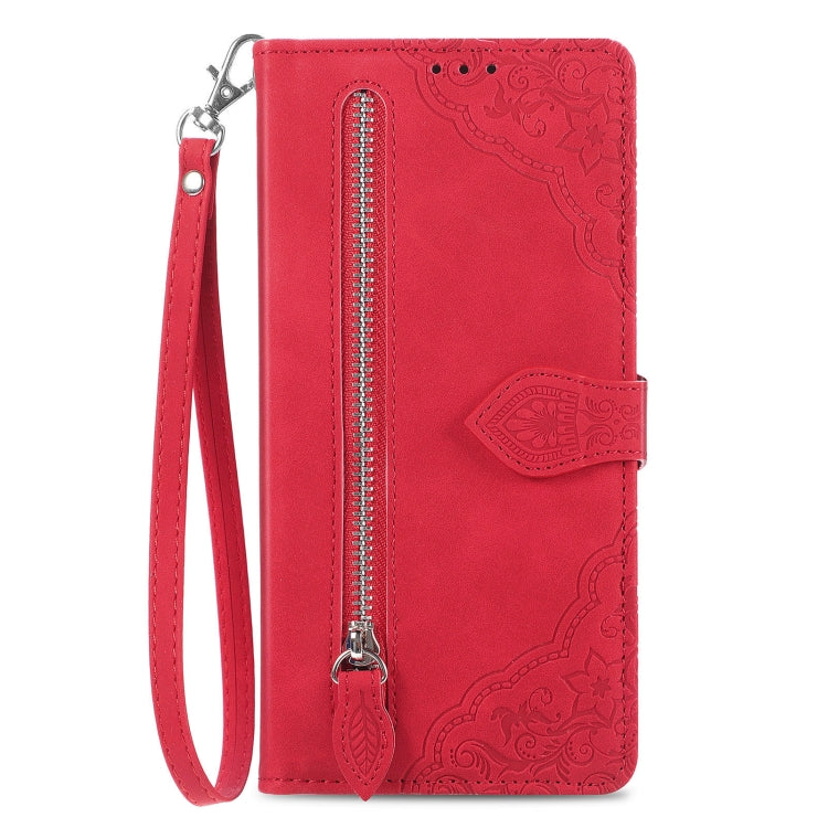 For OnePlus Ace 3 Pro Embossed Flower Zipper Leather Phone Case
