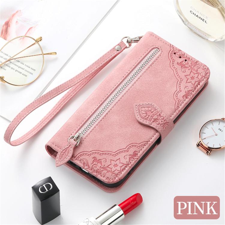 For OnePlus 15 Embossed Flower Zipper Leather Phone Case