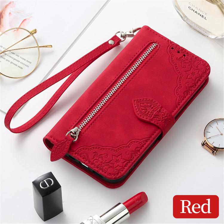For OnePlus 15 Embossed Flower Zipper Leather Phone Case