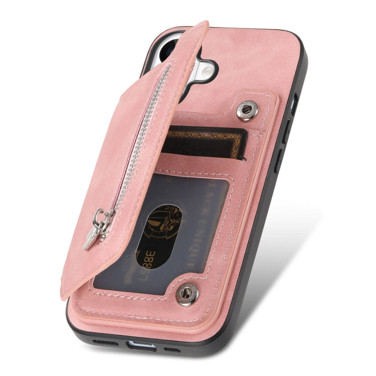 For iPhone 16 Pro Max Retro MagSafe Zipper Wallet Card Bag Back Phone Case