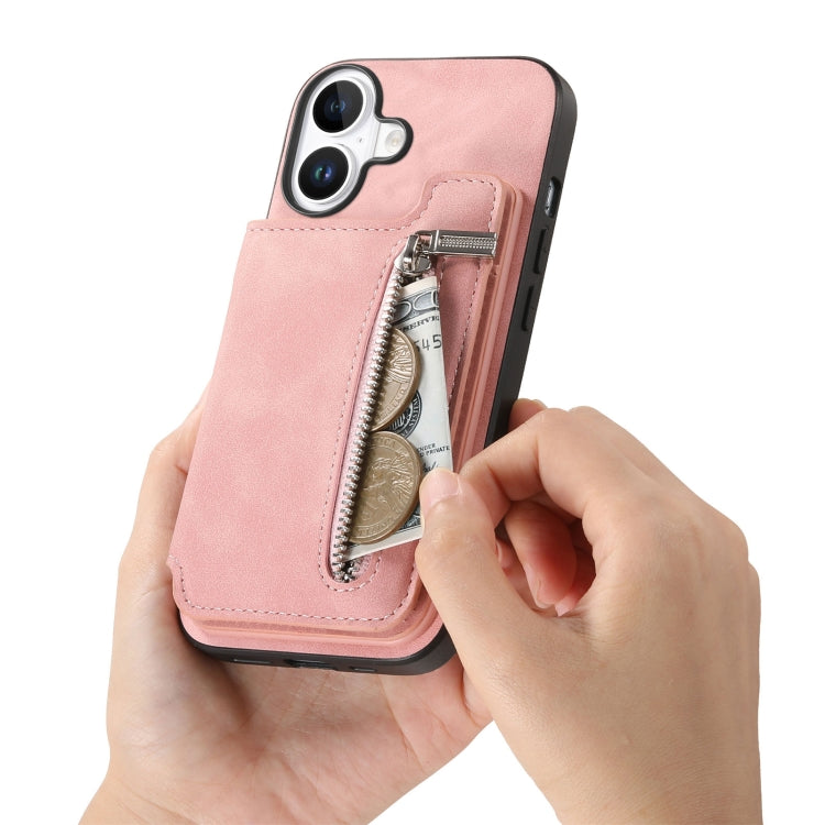 For iPhone 16 Plus Retro MagSafe Zipper Wallet Card Bag Back Phone Case
