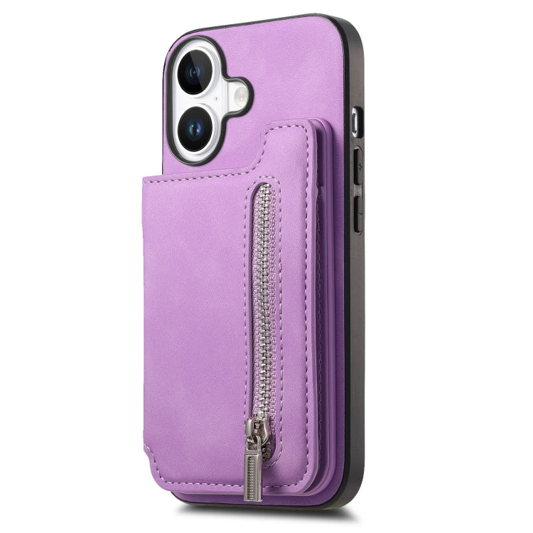 For iPhone 16 Plus Retro MagSafe Zipper Wallet Card Bag Back Phone Case