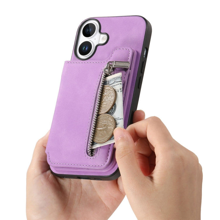 For iPhone 16 Plus Retro MagSafe Zipper Wallet Card Bag Back Phone Case