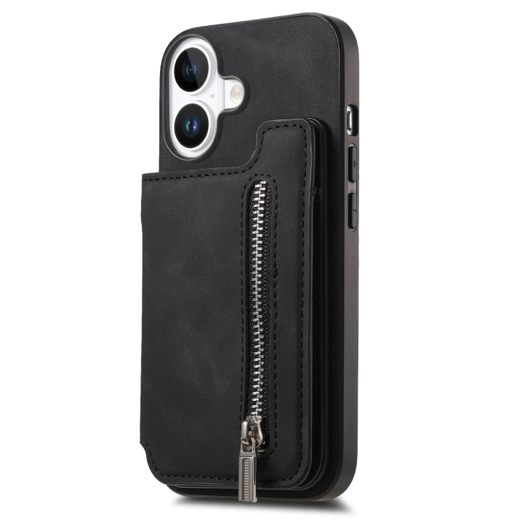 For iPhone 16 Plus Retro MagSafe Zipper Wallet Card Bag Back Phone Case