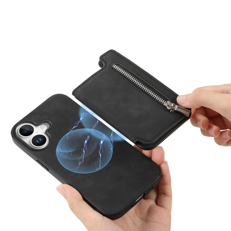 For iPhone 16 Plus Retro MagSafe Zipper Wallet Card Bag Back Phone Case